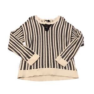 Rock & Republic XXL Sweater, Knit Top, Stripes Black Off-White Beach Long Sleeve